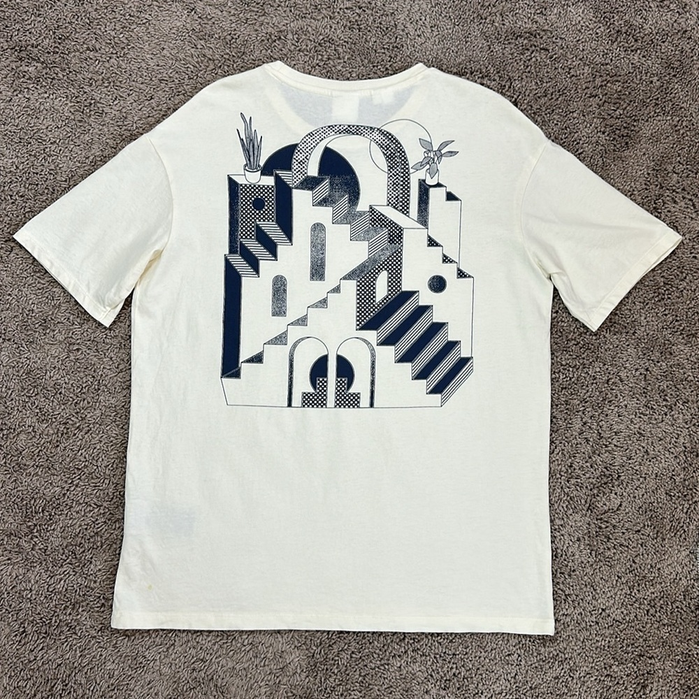 Selected / Homme Men's T-Shirt Beige Abstract Architecture Oversize Size S